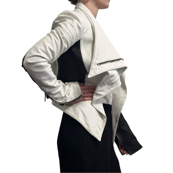 Gareth Pugh Runway Leather Jacket White Black Asymmetrical Zipper IT 38 - Picture 4 of 16
